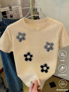 Pure Cotton Short Sleeve T-Shirt New Spring-Summer, 180 G Weight. Cartoon Print, Couple Model. - Apricot - View 1