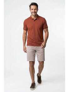 Caedu Polo Masculina Terracota Microtextura - Bege - Visão 2