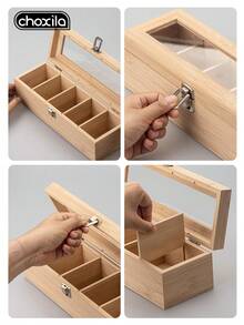 choxila 1Pc Wooden Tea Bag Storage Box, Compartment Desktop Sundries Organizer Flip Cover Storage Rack For Office Coffee Tea Storage - Wooden Tea Bag Storage Box - View 6