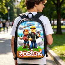 Roblox 新款3件組動漫組合背包套裝，包含背包、斜背包、筆袋，可調節肩帶，拉鍊設計，中性款，適用於上學、旅行、露營，聖誕節、生日、開學季理想禮物 - Roblo 男孩 書包 B - 查看 4