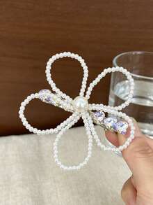 1pc Luxury Sparkling Rhinestone Handmade Wrapped Pearl Flower Hair Clip, Premium Fashion Versatile Side Bangs Clip,Hair Claws - Multicolor - View 9