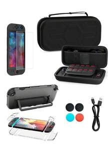 Compatible With Switch 2, Storage Bag, Data Cable, Protective Case, Controller Joystick Caps, Tempered Glass Screen Protector Set, Can Store Game Console And Accessories, Equipped With Game Card Slots. Anti-Drop, Anti-Shock, Anti-Scratch, Waterproof, Practical Game Accessories - View 1