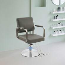 FOGGBET 360° Rotatable Salon Chair, Barber Chair With Hydraulic Height Adjustable, Barber Chair With Hydraulic Pump, 440lbs Multi-Function Hair Chair With Footrest & PU Cushion For Hair Salons, Barber Shops & Home (Grey+Silver) - Gray + Silver - View 1