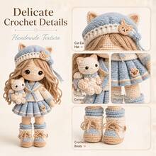 Beginner Casual Stress Relief Handmade Crochet Kit, Adult Crochet Set, Unfinished DIY Kit With Yarn, Tools And Tutorial For Cat Girl Craft, Birthday/Christmas/Graduation/Back To School Gift, Fun Home Decor Ornament - C-Multicolor Set - View 4