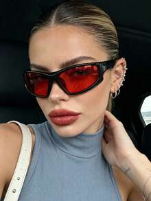 1 Pair Women's Wrapped Red Fashion Glasses Y2K Versatile Casual Glasses Suitable For Daily Wear Street Photography Vacation Travel Outdoor Sports Summer Beach Accessories Back To School - Red - View 2
