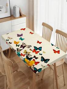 1pc Fashionable American Butterfly Print Outdoor Tablecloth, Polyester Waterproof Tablecloth, Suitable For Restaurant Cafe Outdoor Picnic Gathering Outing Tabletop Decoration Table Cover, Spring Summer Outdoor Garden Table Dust Cover - A - View 3