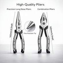 黑色與灰色 2件組 6.5英吋尖嘴鉗/6英吋斜口鉗 工業級多功能鉗子套組 | 包含斜口鉗、剪線鉗、尖嘴鉗 | 高品質材質、人體工學設計、觸感舒適 | 適用於電氣與金屬加工 - 2PCS/6.5吋尖嘴鉗/6吋鋼絲鉗黑灰款 - 查看 2