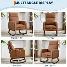 Rocking Chair With Foot Rest, Modern Teddy Glider Rocking Chair With Wood Legs And Side Pocket - 巧克力棕 - View 8