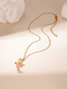 GEREIT 1pc Summer Colorful Zirconia Bow Pendant 18k Gold Stainless Steel Women's Necklace, Suitable For Daily Wear, Mother's Day Gift - Multiple Styles - View 6