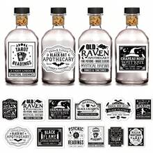12pcs Creepy Halloween Apothecary Bottle Labels, Horror Wine Bottle Labels, Vintage Scary Potion Bottle Stickers, Halloween Apothecary Bottle Stickers, Halloween Party Decorations - Multicolor - View 1