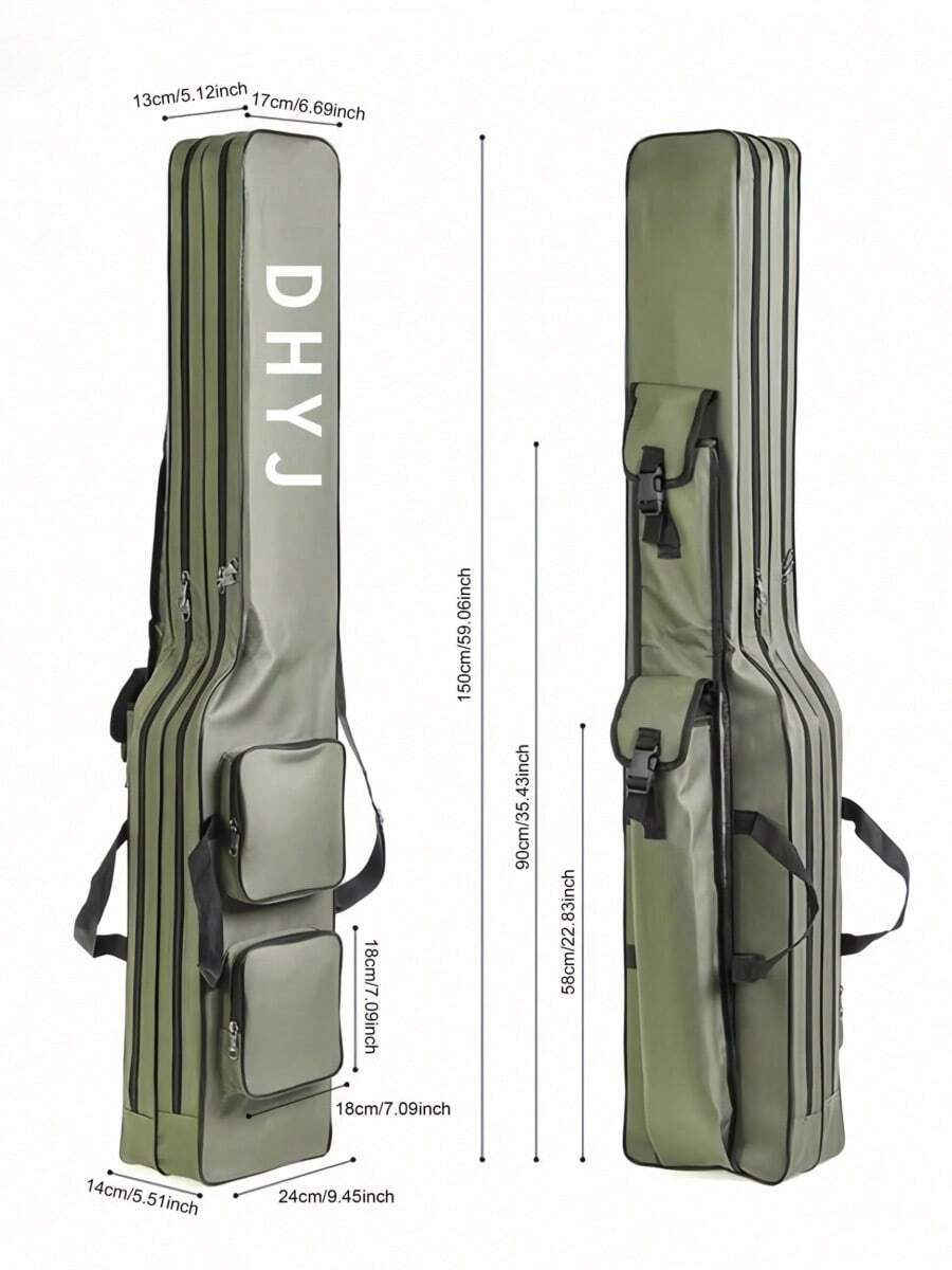 1pc 150cm/59in Foldable Fishing Rod Bag, Fishing Rod Storage Bag, Fishing Rod Case, Large Capacity, Double Layer Design, Equipped With 4 Side Pockets, Suitable For Outdoor Fishing. - Random Color - View 1