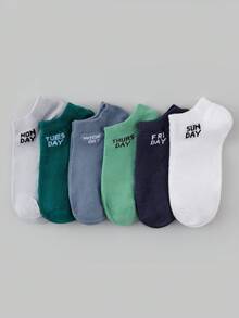 6 Pairs Women's Letter & Weekday Pattern Comfortable Breathable Short Socks - Multicolor - View 5