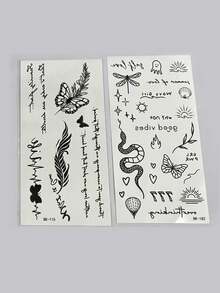 2pcs Sketch Style Line Tattoo Stickers, Suitable For Arms, Back And Spine, Non-Reflective, Realistic Tattoo Effect, Lasts 3-5 Days, Suitable For Daily Wear - Black - View 7