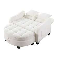 Multifunctional Sofa, 2-In-1 Sofa Bed, Storage Ottoman, Breathable Skin- Fabric, - Eucalyptus Wood, Suitable For Small Living Rooms, Studies, And Bedrooms. - 米色 - 查看 10
