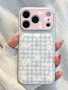 Cute Rabbit Floral Pattern Camera Protection Phone Case Compatible With IPhone 17 Pro Max 17 Pro 17 16 15 14 Pro Max 14 15 16 17 Matte Aesthetic Rabbit Flower Bow Plaid Pattern Shockproof Matte Leather Texture Back Cover - Checkered Bow Bunny - View 2