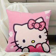 SANRIO 1件裝可愛 Hello Kitty 粉色靠墊，舒適沙發枕，適合居家與辦公室裝飾，完美禮物選擇，單面印花（僅枕套，不含枕芯），柔軟裝飾枕套 - B - 查看 3