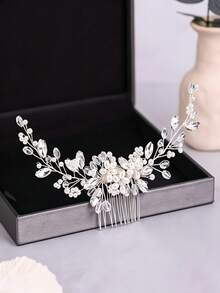 KOVLYNE 1pc Gold & Silver Pearl And Crystal Floral Bridal Hair Comb, Elegant Wedding Hair Accessory For Women - Multicolor - View 3