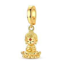 1pc Multi- 18K Gold Plated Heart Pumpkin Carriage Puppy Starfish Four-Leaf Clover Sun Virgin Mary Buddha Cross Dolphin Charms For 3mm Bracelet Necklace DIY Beaded Accessories Daily Layering Western Style Personalized Outfit Elegant - Gold - View 27