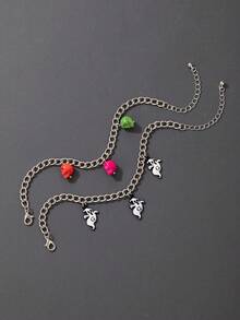 1pc/Punk Style Resin Halloween Skull Pendant Bracelet Suitable For Women's Daily Party Jewelry Gift - 20410-silver - View 6