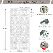 Hanging Room Divider, 10 Pieces Wood-Plastic Hanging Panels 0.2"Thick Screen Panel For Living Room Bedroom Home Decoration HTT-10S, 11.4"X11.4 - White06htt - View 2