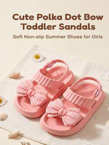 1 Pasang Sandal Anak Perempuan Motif Polkadot dan Pita, Bahan EVA Ringan, Tali Ganda, Dapat Diatur, Serbaguna, Sandal Putri untuk Musim Panas - Berwarna merah muda - View 3