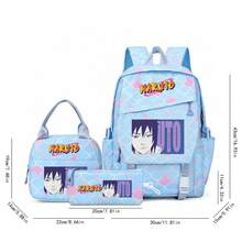Miniso Naruto Sasuke Uchiha 3Pcs Canvas Backpack Set, Iconic Shinobi Print Student Bag Combo - Blue - View 5