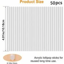 50/100pcs Acrylic Lollipop Sticks, Multi-Functional For Cake Baking, Candy & Dessert, Garden Plant Potting Support, Suitable For Wedding, Halloween, Christmas, Birthday Party - Transparent - View 8