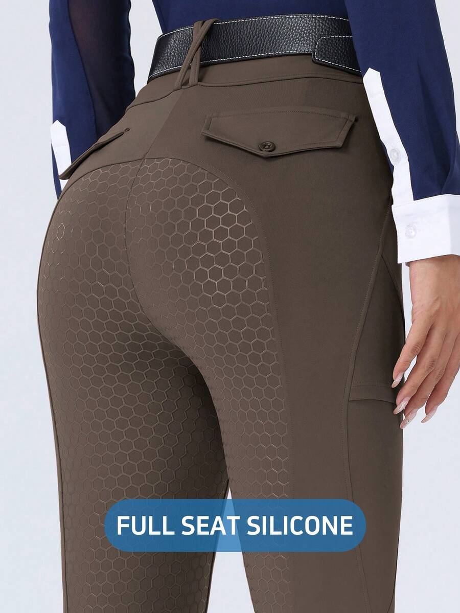 ROYALS MATTINI Women's Riding Pants With Pocket, Horse Riding Pants, Equestrian Riding Pants, Full Seat Silicone Riding Pants, Full Seat Silicone Anti-Slip Wear-Resistant Equestrian Pants, Riding Leggings, Dual Side Pockets, Suitable For Riding Equestrian Sports - Coffee Brown - View 1