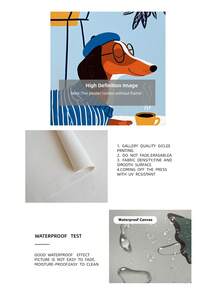 1pc Frameless Wall Art Print Of Dachshund Wearing Blue Beret And Glasses, Striped Sweater Dog Drinking Yellow Coffee Cup, Playful Animal Lover Poster Suitable For Living Room, Bedroom, Dorm, Room Decoration, Fun Poster, Wall Print, Vintage Decor, College Dorm Essentials - Frameless C - View 9