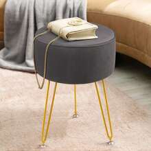 Dressing Table Stool Round – Vanity Stool With Padded Seat, Makeup Stool For Bedroom Living Room - Grey - View 4