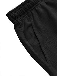 Hidkat Damen Sommer Lässig Strand Bermuda Shorts, leicht und atmungsaktiv, knitterfreie Textur, elastischer Bund mit Kordelzug, mehrere Taschen, geeignet für tägliche Lässig, Outdoor, Strand, Urlaub, Sport und andere Outfits - Schwarz - Übersicht 4