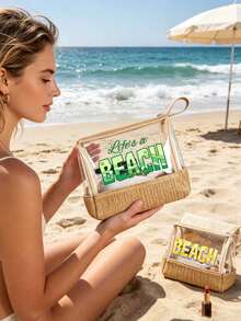 防水大容量便攜式化妝包 透明草編海灘化妝包 "Life's A Beach" 印花防水PVC盥洗包 旅行收納包 海灘必備包 透明盥洗包 可存放防曬霜、零食、比基尼和海灘必需品 適合女性度假、泳池派對、夏季海灘、日常使用 收納包 輕便化妝包 適合海灘旅行、潛水、夏季度假、旅行、日常使用 適合伴娘、單身女郎派對禮物、返校季、夏季度假 理想之選 - 彩色 - 查看 6