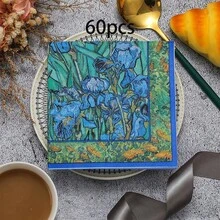 20/40/60pcs, Retro Blue Floral Napkins, 6.5x 6.5 Inches,Very Suitable For Weddings, Birthdays, Garden Parties-Very Suitable For Restaurants, Kitchens, Coffee Shop Decorations, Garden Party Accessories | Retro Floral Design | Durable Paper Napkins - Multicolor - View 8