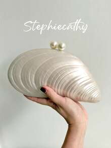 STEPHIECATHY 女款時尚華麗優雅壓克力手拿包 磁吸扣 貝殼造型長鏈晚宴包 適合婚禮晚餐派對舞會宴會 - 米色 - 查看 2