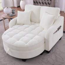 Multifunctional Sofa, 2-In-1 Sofa Bed, Storage Ottoman, Breathable Skin- Fabric, - Eucalyptus Wood, Suitable For Small Living Rooms, Studies, And Bedrooms. - 米色 - 查看 4