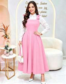 Tailored Dress With Wide Straps And Bow, Code 02, Evangelical Fashion (Shirt Not Included) - Baby Pink - View 1