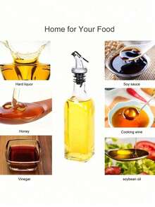 1 Chai dầu thủy tinh chống rò rỉ -, Hộp đựng nhà bếp chống ăn mòn có nắp kín, thích hợp đựng dầu mè, giấm và nước sốt - Không chứa chì, thích hợp để nấu ăn và trang trí - Trong sáng - Xem 9