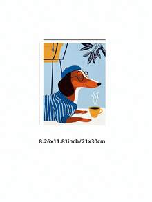 1pc Frameless Wall Art Print Of Dachshund Wearing Blue Beret And Glasses, Striped Sweater Dog Drinking Yellow Coffee Cup, Playful Animal Lover Poster Suitable For Living Room, Bedroom, Dorm, Room Decoration, Fun Poster, Wall Print, Vintage Decor, College Dorm Essentials - Frameless C - View 11