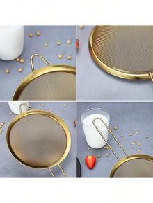1 pièce Passoire fine en acier inoxydable doré, facile à ranger, tamis à farine et cuillère passoire à huile, cuillère de filtration alimentaire, pour frire les aliments, les pâtes, les nouilles, les vermicelles, gadget de cuisine, convient pour la filtration de farine/huile dans la cuisine de la maison - Doré - Voir 9