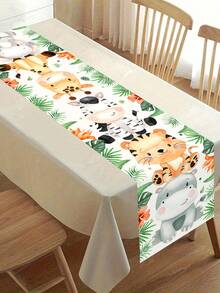 1件叢林動物桌旗 180x35cm 獅子老虎圖案桌布，適合男孩野生動物主題生日派對裝飾、嬰兒洗禮派對用品 - 彩色 - 查看 6