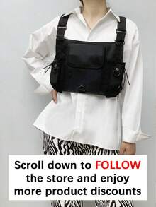 Classic Multifunctional Chest Bag, Personalized Unisex Hip-Hop Street Tactical Multi-Pocket Adjustable Shoulder Strap Utility Casual Vest Backpack, Cool Reflective Vest Chest Bag Suitable For Outdoor Climbing, Hiking, Cycling - Black - View 3