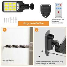 1pc ABS Plastic 108COB Solar Powered Street Light With Remote Control, Adjustable Mounting Bracket Solar Wall Lamp For Outdoor Garden Yard Patio Driveway Street Parking Lot Security Lighting Use - 黑色 - 查看 3