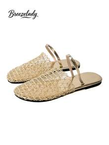 Breezelady Women's Gold Mesh Net Flat Sandals, Closed-Toe Slip-Ons With Ankle Strap, Breathable & Glamorous For Summer Events. - 金色 - 查看 2