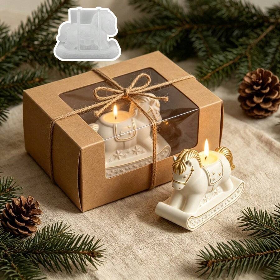DIY Clay Mold 3D Rocking Horse Candle Holder Silicone Mold, Resin Epoxy Silicone, Home Decor, Handicrafts, Gypsum Cement Mold, Reusable, Easy Demolding, Holiday, Birthday Gift. Casting Silicone Mold. - Rocking Candlestick Mold - View 1