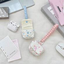 Cute Polka Dot Quilted Earphone Pouch - Check Strap Soft Scratch-Resistant Bag Charm - Cotton-like Blue Polka Dots - View 5