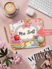 1pc Personalized Teacher Mouse Pad, Customized Name Non-Slip Rubber Base Desk Mat, Cute Pencil Bow Apple Pattern, Stain-Resistant, Unique Female Teacher Thank You Gift, Adorable School Theme Design, Suitable For Classroom, Workspace And Home Office - Multicolor - View 6