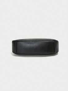 Bolso de hombro de mujer de PU negro de moda, bolso de mano con forma de media luna con correa de hombro ajustable y asa superior, decorado con patrón de mantequilla negra - Negro - Ver 4