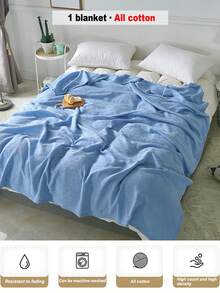 1pc Soft & Comfortable New Pure Cotton Knit Blanket - Ultra-Thin Breathable Design | All-Season Bedding | Ideal For Summer And Night Sweating | Modern Soft Texture Blanket | Easy Care Fabric | Machine Washable, Suitable For Bed, Sofa - Perfect For Relaxing And Cuddling - Blanket - Light Blue - View 7