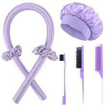 7pcs Women's Multicolor Heatless Curling Rod Set, Slouchy Sleep Curlers, Satin Sleep Cap, Styling Comb, Tail Comb, Non-Damaging Large Wave Curling Tool For Daily Use Hair Styling Tool Kit - Multicolor - View 11