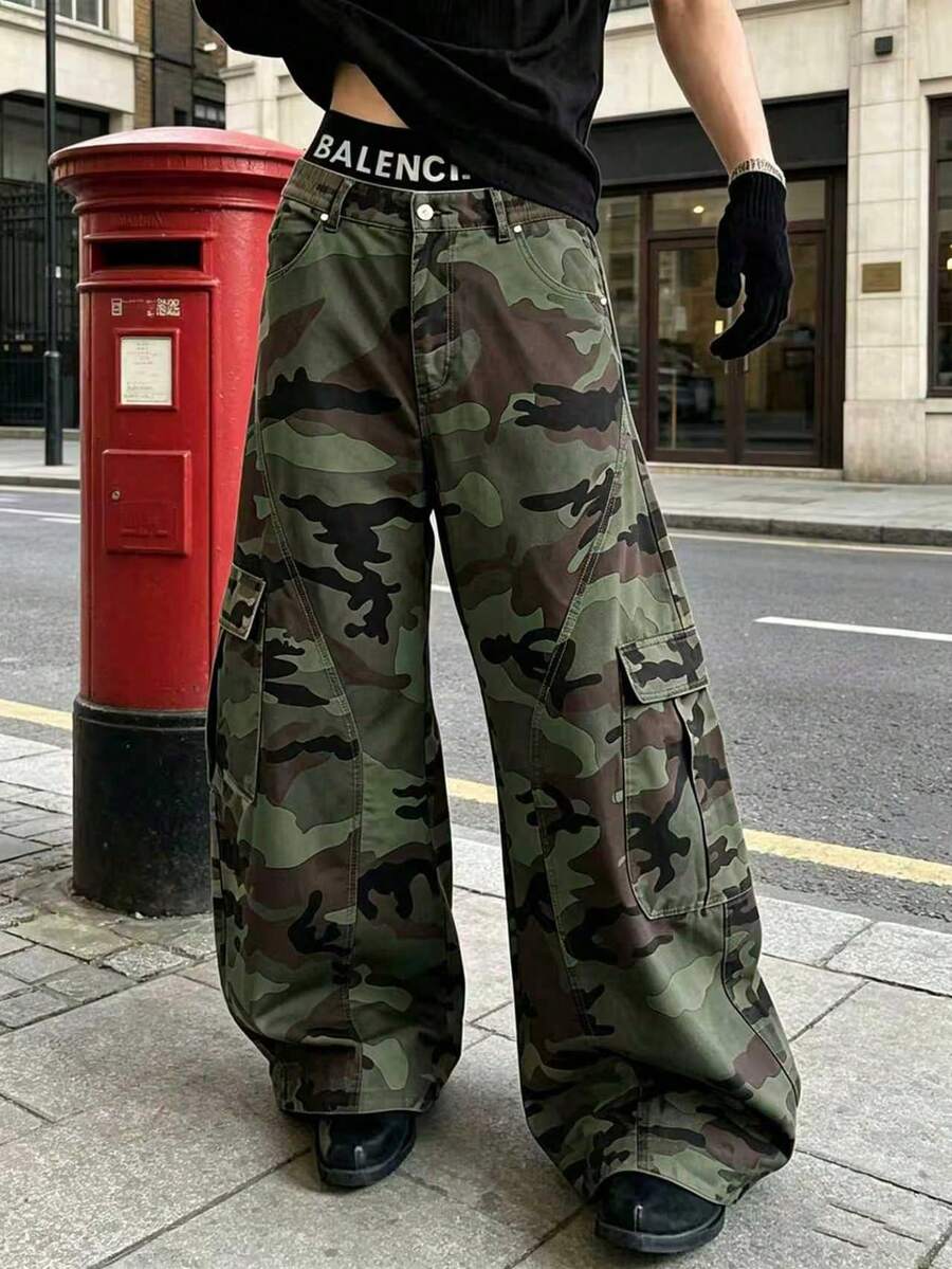 男士休闲直筒裤,户外迷彩工装裤,春秋季 - 軍綠色 - 查看 1